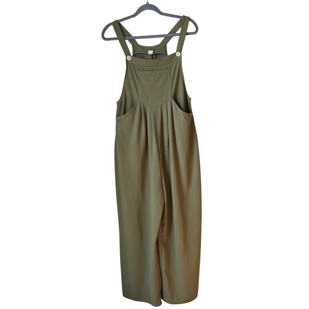 Halara Overalls Waffle Knit Olive Green Adjustable Strap Pockets Size Medium